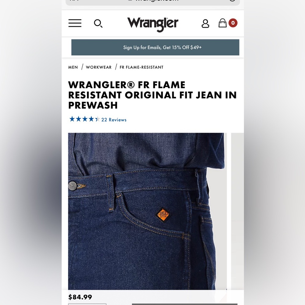 NWOT Wrangler Fire Resistant  Original13 jeans. 33X32